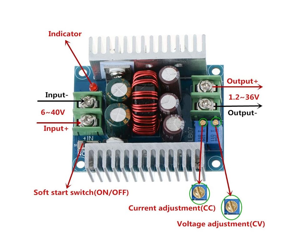 300W DC/DC konvertor step down IN 6-40V OUT 1.2-36V 20A - Image 2