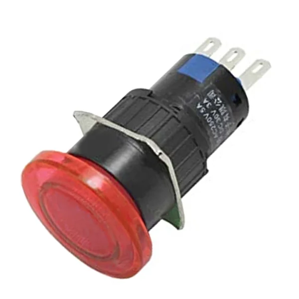 Taster prekidač pečurka 5A/250VAC 1-pol crveni okrugli ON-ON fi=17.5mm