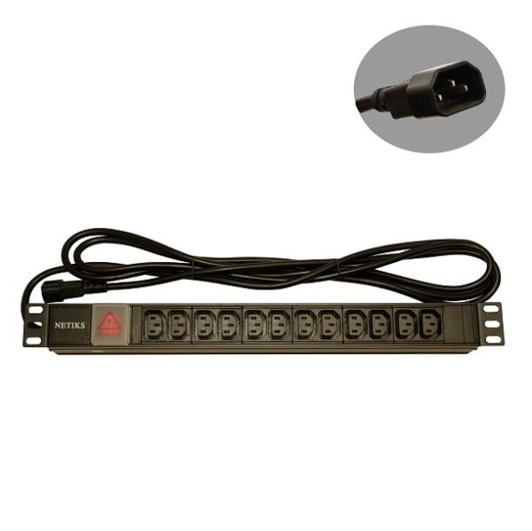 Produžni kabl C14 – PDU panel 19″/1U sa 12 utičnica C13 i prekidačem 3m