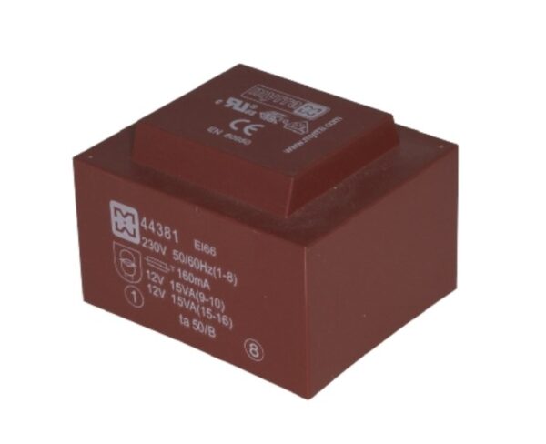 Transformator trafo 30VA 2 X 12V 1.25A EI66 MT1012-2 za print pcb montažu.