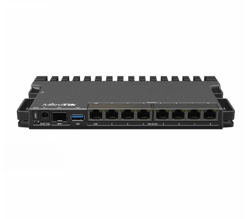 MikroTik RB5009UPr+S+IN ruter sa 7 x 1Gigabit & 2.5GbE RJ45 (802.3af/at PoE-in & PoE-out) & 10GbE SFP+ LAN / WAN + USB3.0 za 4G LTE / Storage, 1GB RAM + 1GB NAND, 1-4 kom u 1U/19", Armada Quad-core 1.4GHz, -40°÷60°C, ROS L5.