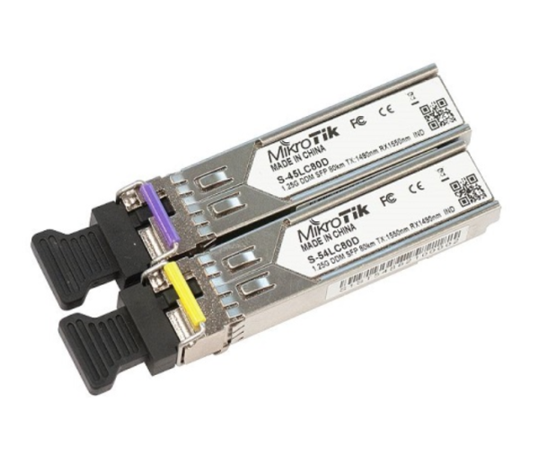 MikroTik S-4554LC80D komplet fiber optičkih bidirekcionih SFP modula 1.25Gb/s (S-45LC80D + S-54LC80D) singlemode do 80km, 1000BASE-BX80, LC konektori