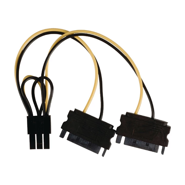 Kabl PC Napojni 6pol PCI express ženski - 2x Napojni SATA muški, 0.15m