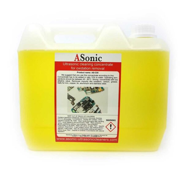 Ultrazvučni koncentrat za čišćenje oksididovanih predmeta jak nisko alkalni koncentrat. Zbog svoje jake formulacije ovaj koncentrat je odličan za uklanjanje oksidacije, ugljenika i masti. ASonic koncentrati za čišćenje nisu napravljeni samo za profesionalnu / industrijsku upotrebu, već i za razne hobije.