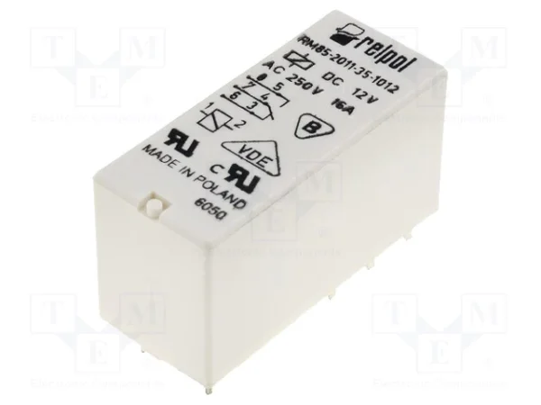 Relej RM85-2011, 1 X ON/OFF, SPDT, 16A, 12V, 380Ω, RM5mm, Relpol, RM85-2011-35-1012