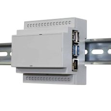 Raspberry Pi 4B DIN rail mount enclosure designed to house the Raspberry Pi 4B via clip-in design(no screws required). All cut-outs are pre-cut into the case PI 4 board is mounted upside down so that a Pi HAT can be fitted Terminal guards can be left off to increase air flow Slot for display ribbon cable DIN rail mountable or wall mountable Moulded in PC (polycarbonate)