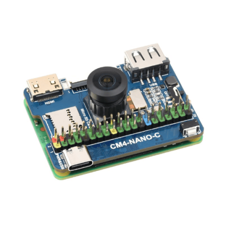 CM4 socket suitable for all variants of Compute Module 4 Mini HDMI port supports 4K 30fps output DSI port MIPI DSI display interface USB2.0 port for connecting sorts of USB devices TF card slot for connecting a TF card with pre-burnt image (Lite variant ONLY) Power supply / Programming 5V power supply, or used for eMMC burning 40PIN GPIO header for connecting sorts of HATs IMX219-D160 Camera 8MP, 160° FOV User button Connect to GPIO21 BOOT switch ON: Switch USB to Type C interface, will enter download mode when powered on (configured as a large-capacity disk through RPI boot) OFF: Switch USB to Type A interface, will not enter download mode when powered on (booted from eMMC or TF card) ACK Indicator CM4 working status PWR Indicator CM4 power status