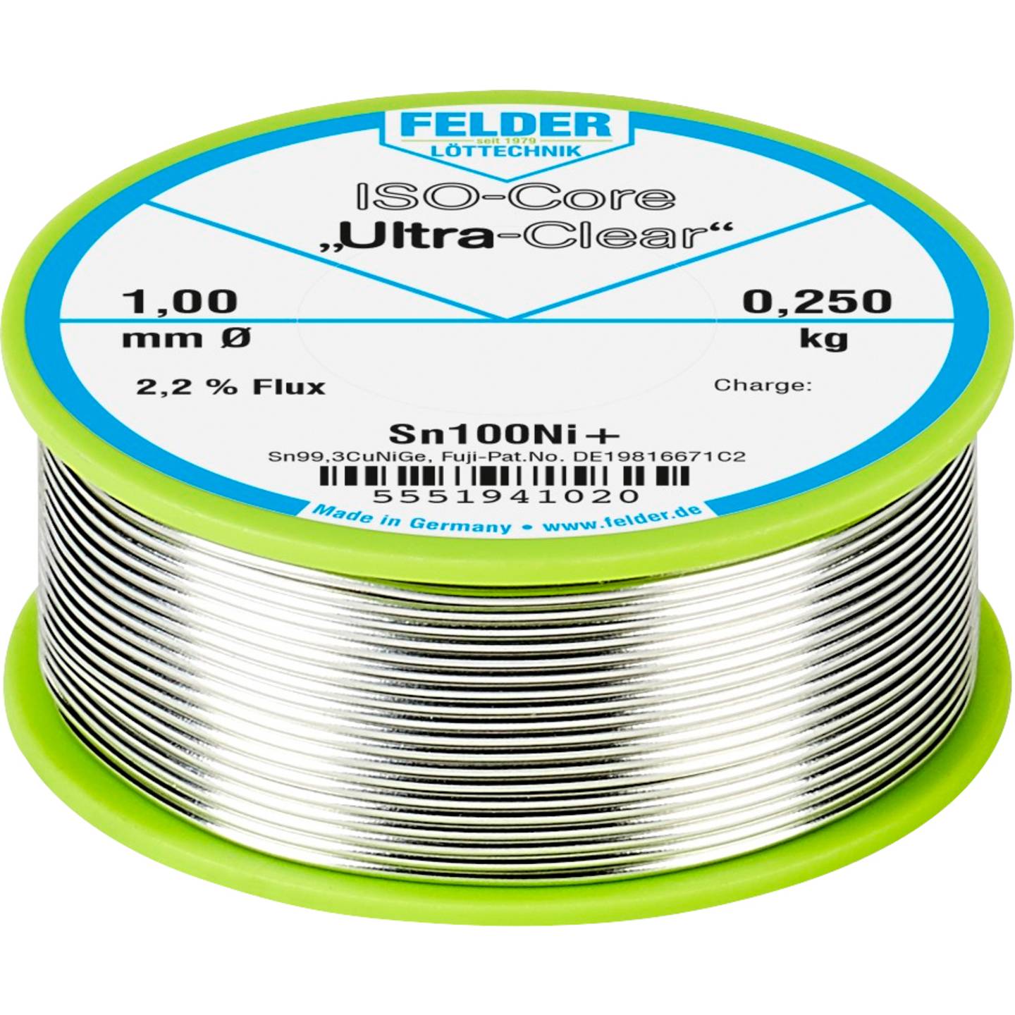 Tinol / kalaj žica Felder Löttechnik "Ultra-Clear" Sn100Ni+ 1mm 250g