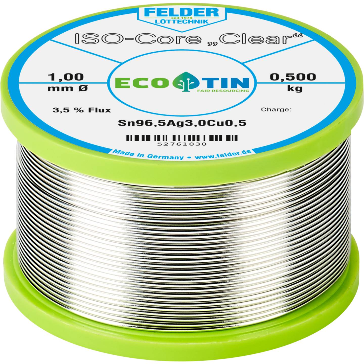 Tinol / kalaj žica Felder Löttechnik ISO-Core Sn96,5/Ag3/Cu0,5 1mm 500g