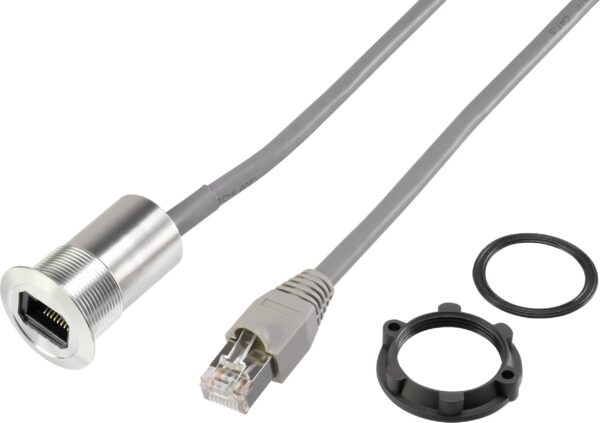 Tru Components RJ45-03 zenski konektor za ugradnju, muski ravni konektor srebrni ad