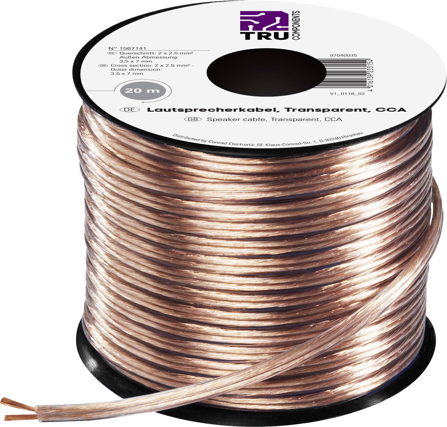 Kabl za zvucnik 2 * 2,50 mm 2 transparentan Tru Components 1567141 20 m