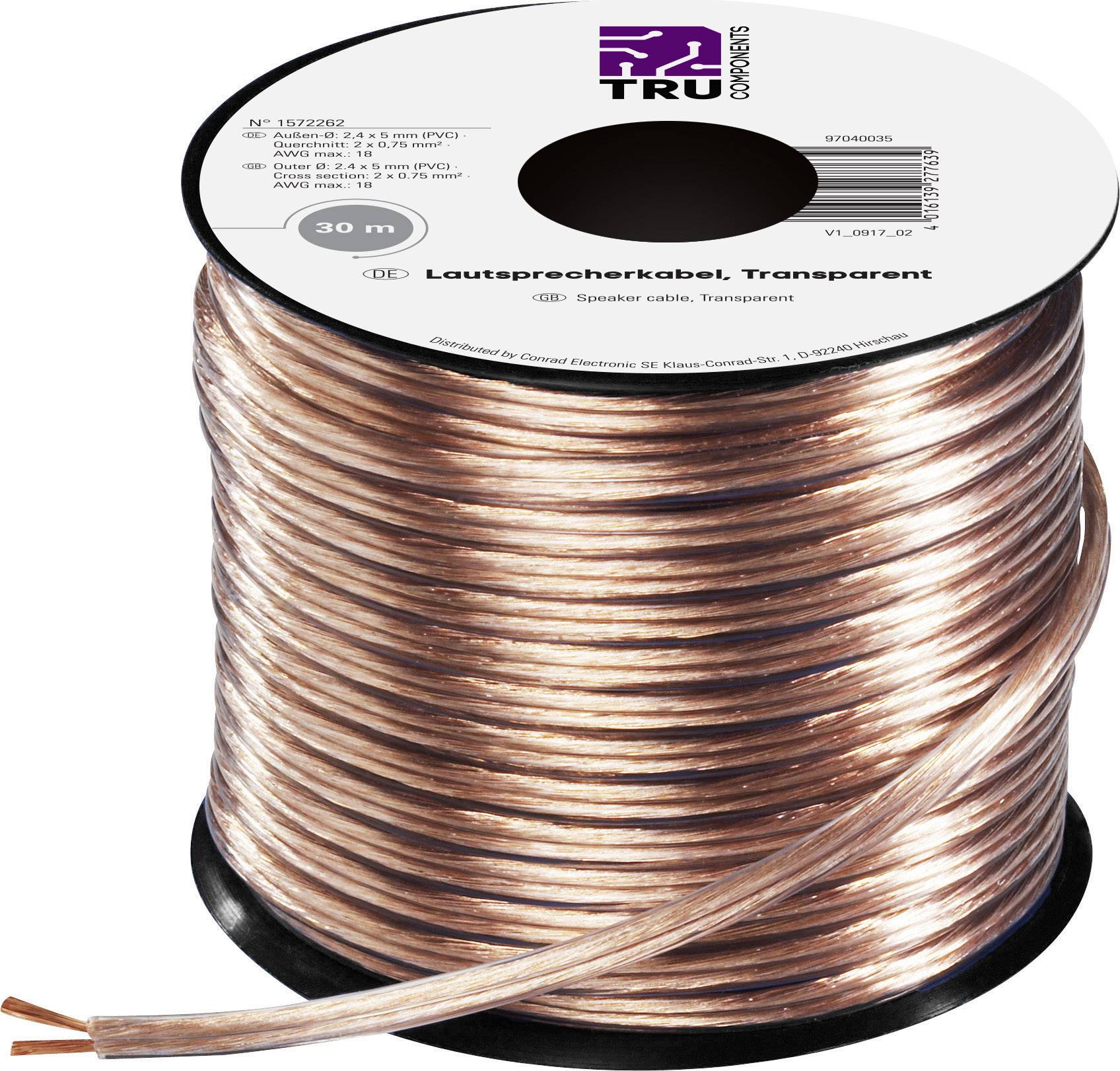 Kabel za zvucnik 2 * 0,75 mm 2 transparentni Tru Components 607714 30 m