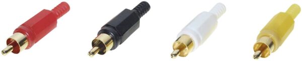 Cink konektor, ravni utikac, st. stubovi: 2 mono, crvena, crna, zuta, bela Tru Components TRU-30K103 4 komada