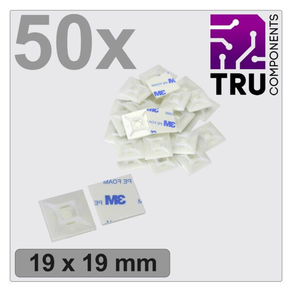 Tru Components T24CA067 montazna osnova samolepljiva, zavrtnji TC-12888540 4-delni navoj bela 50 kom