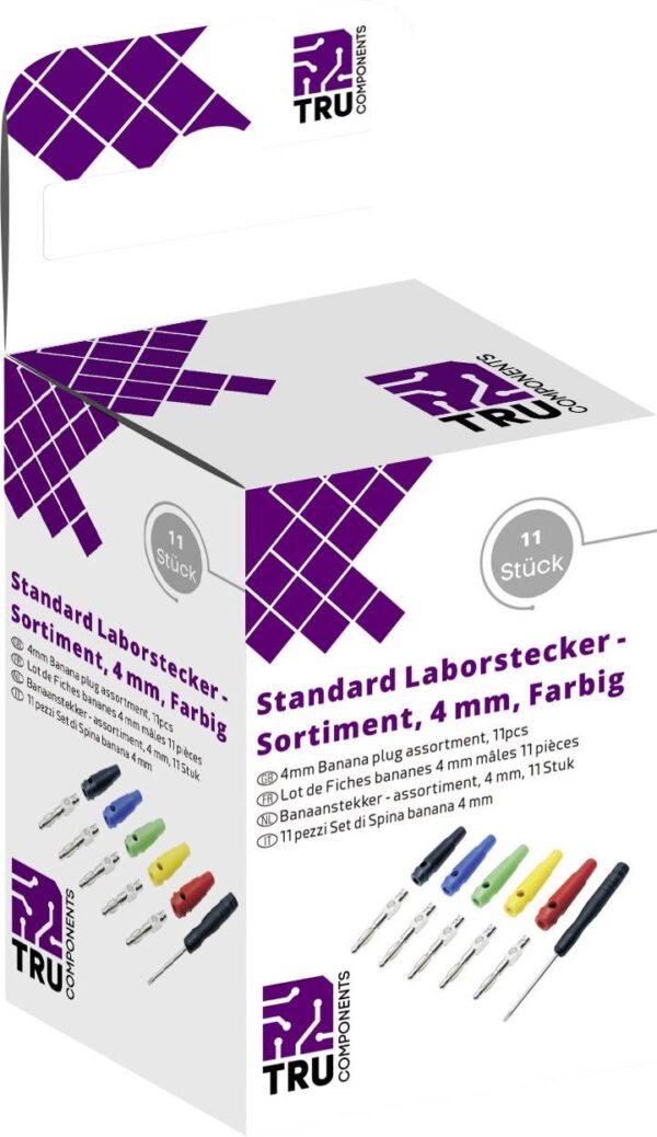 Tru Components laboratorijski konektor - izbor ravni muski konektor Precnik pina: 4 mm crna, crvena, plava, zuta, zelena 10 delova
