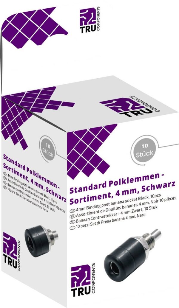 Tru Components izbor laboratorijskih konektora ugradni zenski konektor, vertikalno crni 10 kom