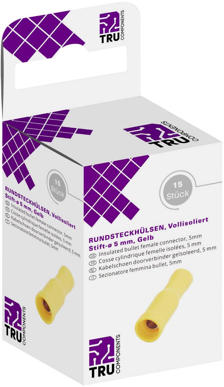 Tru Components T1904C120 okrugli utikac 4 mm 2 6 mm 2 potpuno izolovan zuti 15 kom