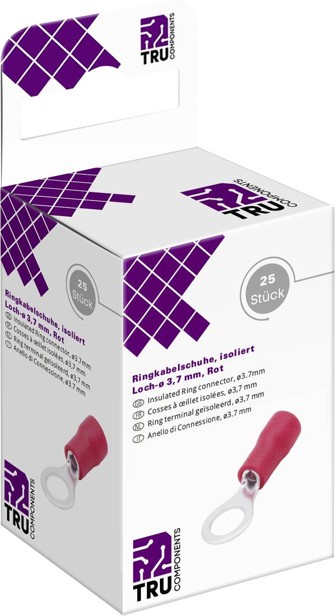 Tru Components T2010C283 prstenasta usica Presek (maks.)=1,5 mm 2 Precnik rupe=3,7 mm delimicno izolovana crvena 25 kom