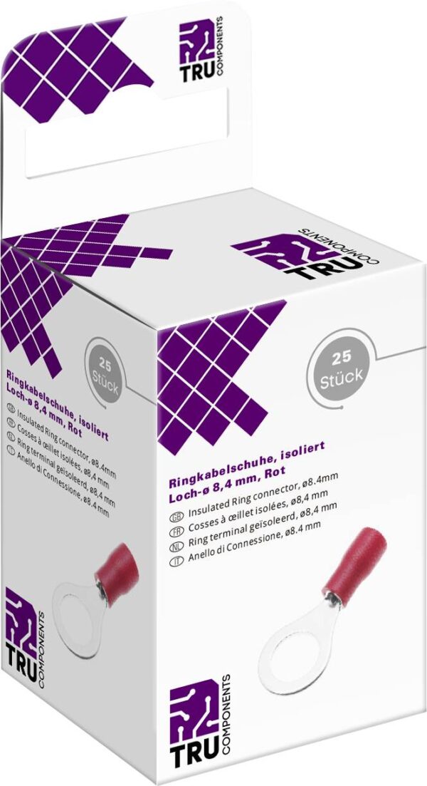 Tru Components T2010C285 prstenasta usica Presek (maks.)=1,5 mm 2 Precnik rupe=8,4 mm delimicno izolovana crvena 25 kom