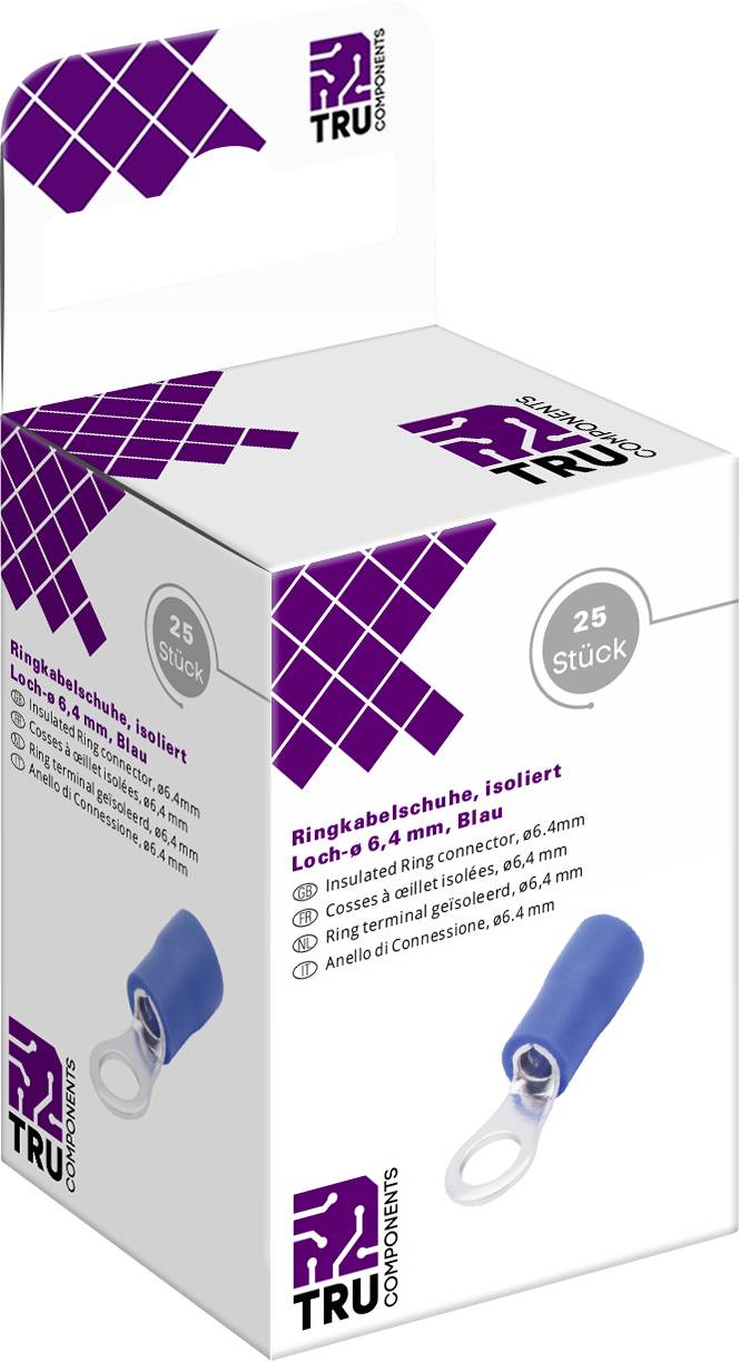 Tru Components T2010C289 prstenasta usica Presek (maks.)=2,5 mm 2 Precnik rupe=6,4 mm delimicno izolovana plava 25 kom