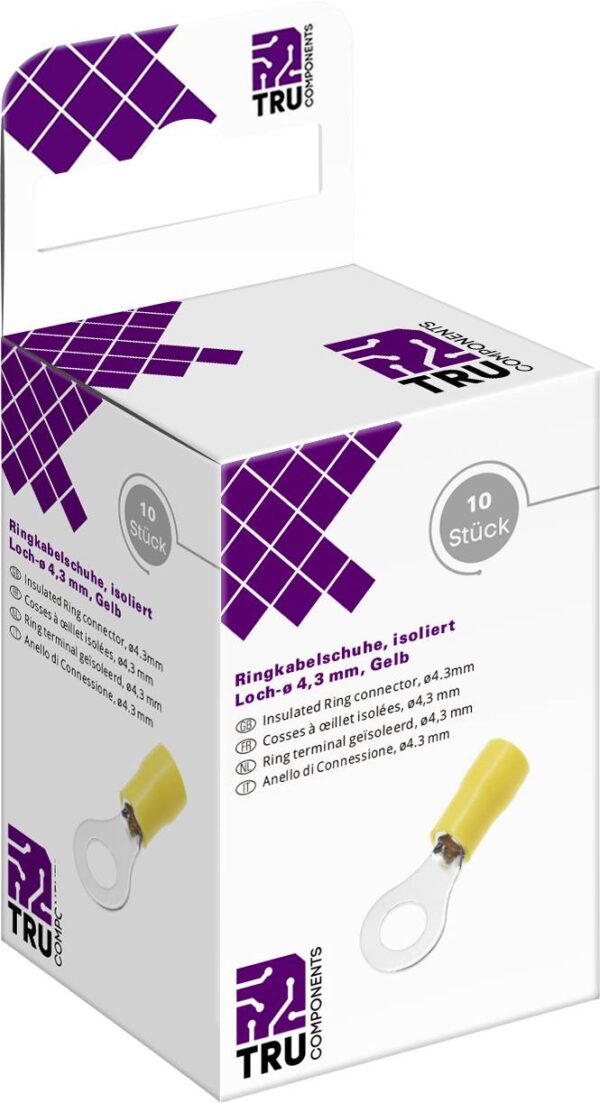 Tru Components T2010C293 prstenasta usica Presek (maks.)=6,0 mm 2 Precnik rupe=4,3 mm delimicno izolovana zuta 10 kom