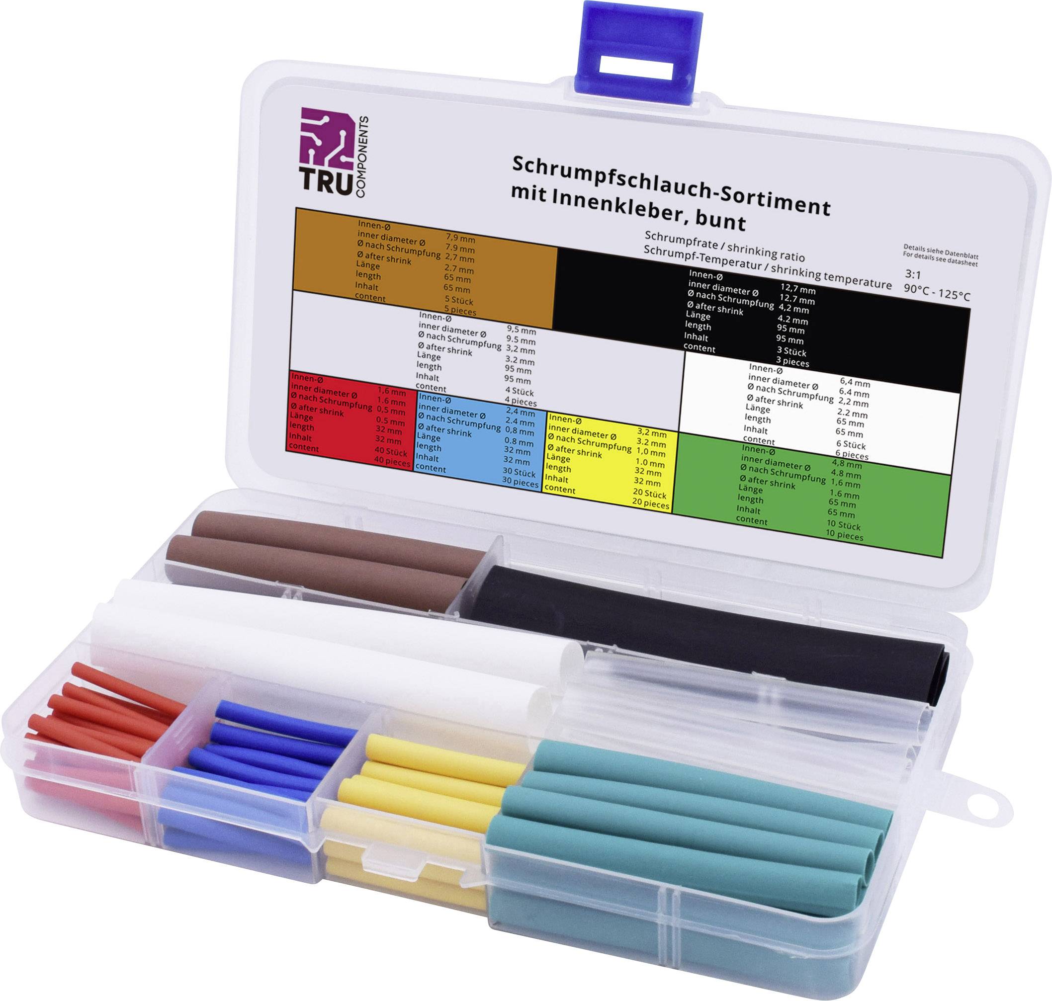 Tru Components T1807CA005 Termoskupljajuca cev - izbor crvene, plave, zute, zelene, providne, smedje, bele, crne Odnos skupljanja: 3:1 118 delova