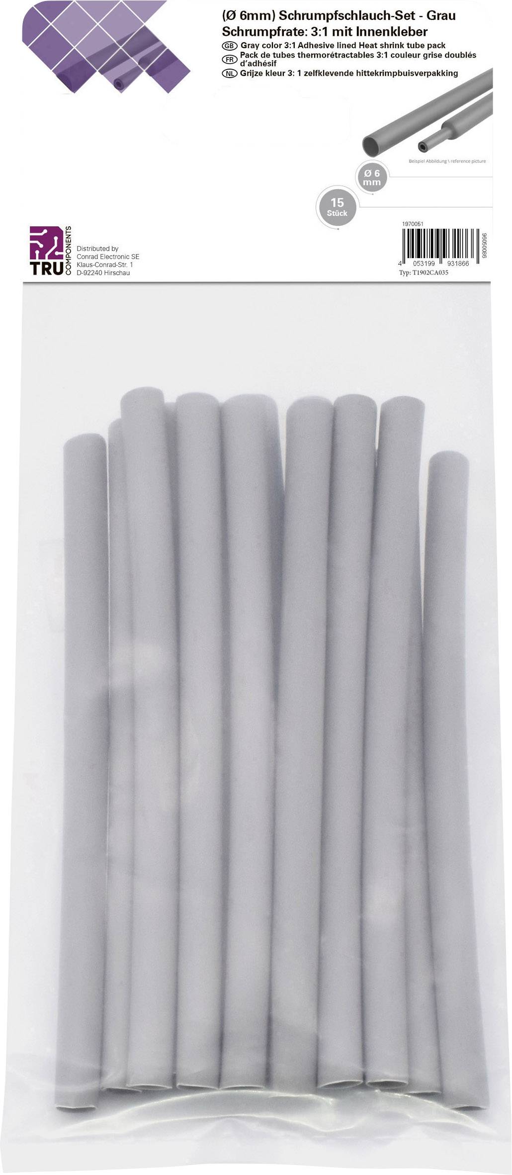 Tru Components T1902CA035 termoskupljajuca cev - izbor siva 6 mm 2 mm Odnos skupljanja: 3:1 15 kom