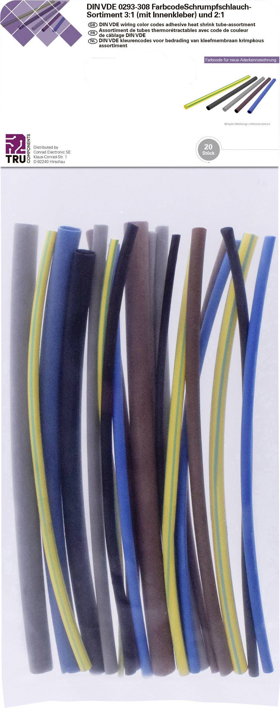 Tru Components T1902CA044 termoskupljajuca cev - izbor plave, braon, sive, zelene, zute, crne Odnos skupljanja: 3:1, 2:1 20 komada