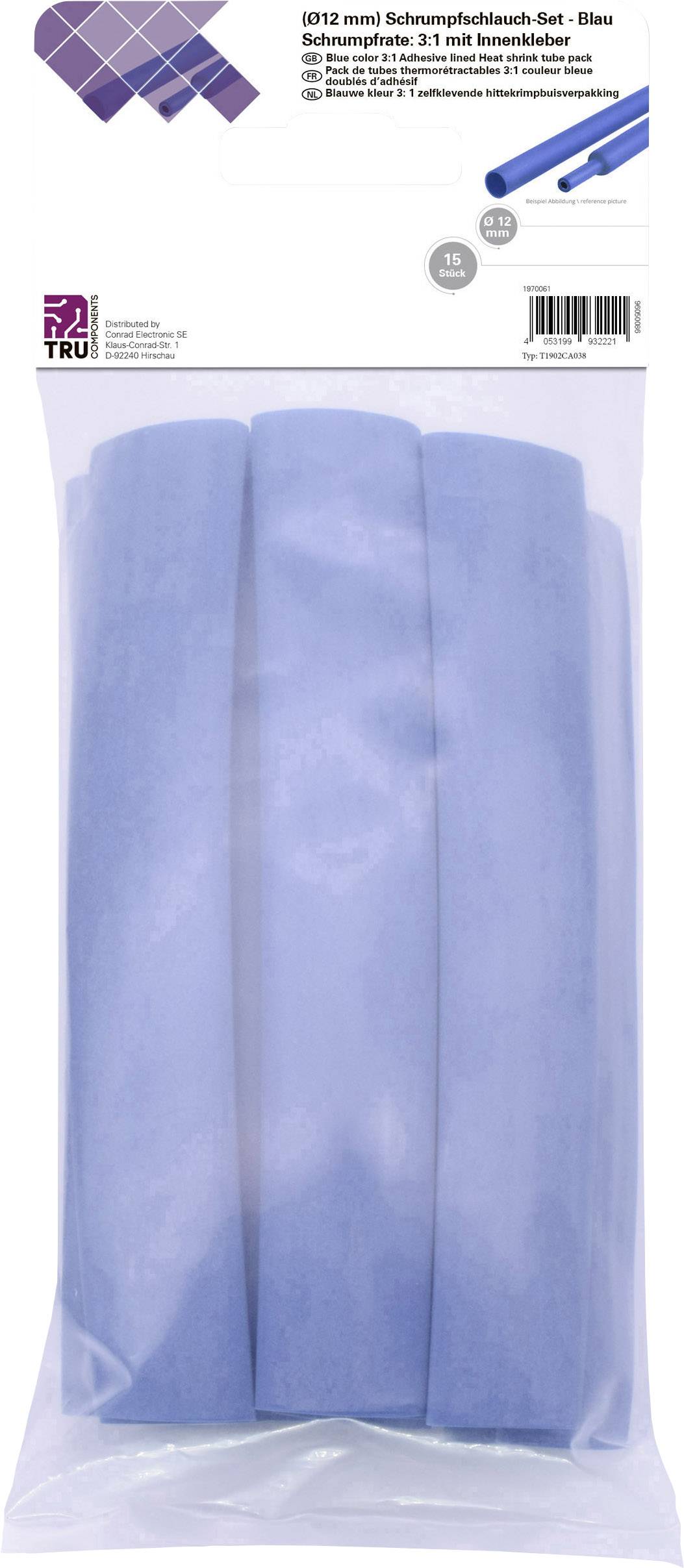 Tru Components T1902CA038 termoskupljajuca cev-izbor plava 12 mm 4 mm Odnos skupljanja:3:1 15 kom