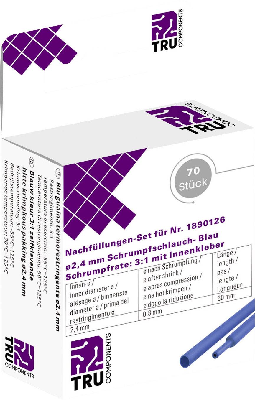 Tru Components T1807CA007B termoskupljajuca cev sa plavim lepkom 2,40 mm 0,80 mm Odnos skupljanja: 2:1 70 kom