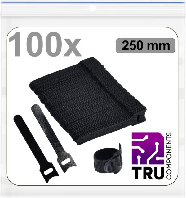 Tru Components T24CA097 Velcro vezica za obmotavanje i mekana vunena tkanina (D*s) 250 mm * 12 mm crna 100 kom