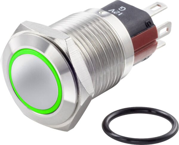 Tru Components TC-7494856 TC-GK16-KF-11ZE/J/G/12V/S prekidac sa zastitom od vandalizma 48 V/DC 2 A 1 * iskljuceno/ukljuceno sa zakljucavanjem zeleno IP65