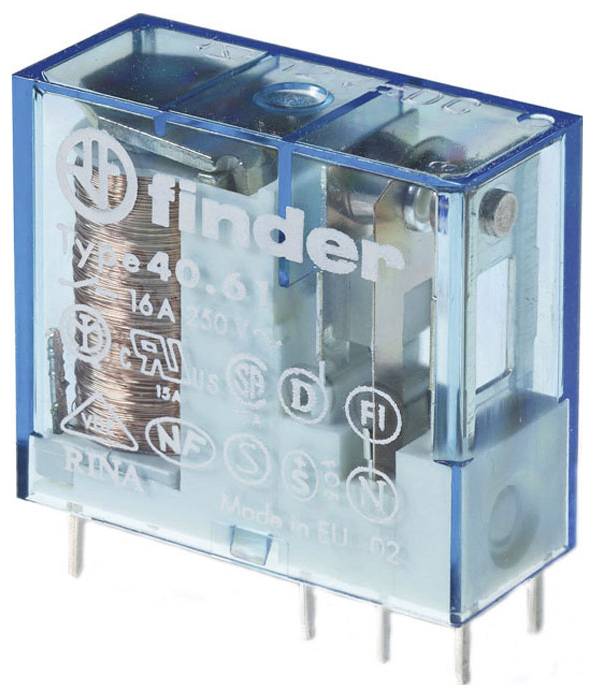Relej sa utikacem i prikljuccima za stampanje, moze se prati, 1 preklopni kontakt za 16 A, kalem 24 V DC osetljiv Finder 40.61.7.024.1001 relej 250 V/AC, 400 V/AC