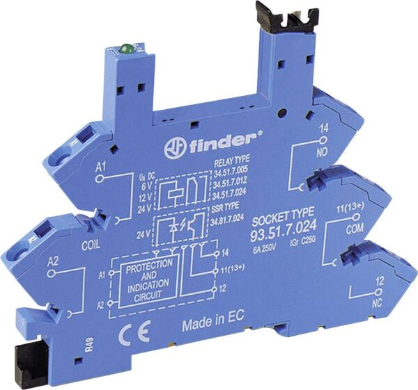 Finder 93.51.7.060 baza releja Pogodno za serije (relej): Finder serije 34 Finder 34.51, Finder 34.81 (D k s k V) 93,6 k 6,2 k 76 mm