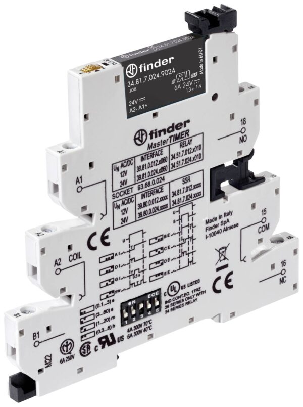 MasterTIMER prikljucni relej, sa vijcanim spojevima, SSR 1 NO kontakt 6 A/24 V DC, 8 vremenskih funkcija, ulaz 12 V AC/DC Finder 39.80.0.012.9024 poluprovodnicki relej 12 V DC/AC 6 A 1 NO
