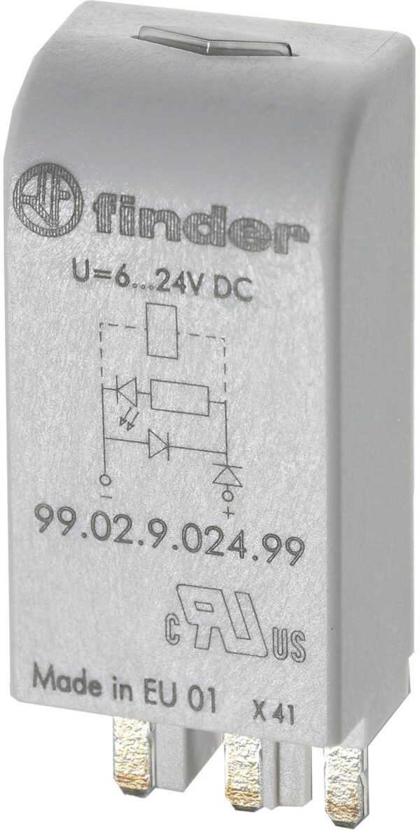 Uticni modul Finder sa kolom za suzbijanje EMC smetnji, sa RC elementom 99.02.0.060.09 Pogodan za model (relej): Finder 96.04, Finder 96.02 Bulk 10 kom.
