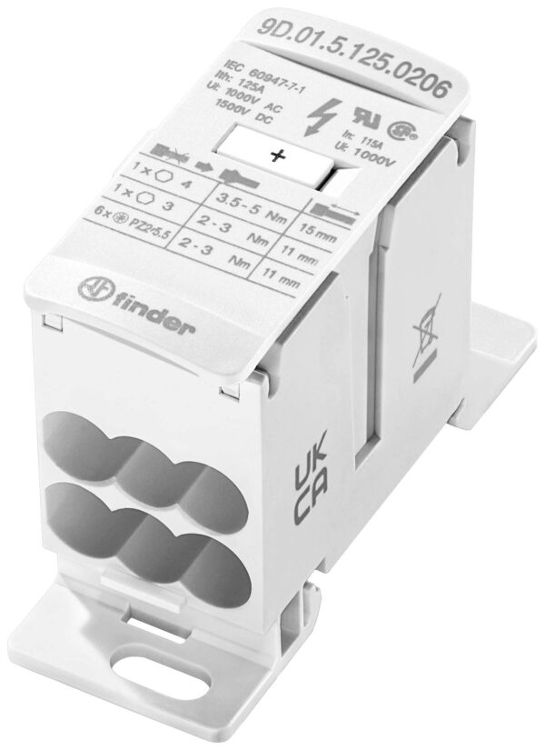 Finder 9D.01.5.125.0206 razvodnik beli 8-polni 16 mm? 125 A 1000 V/AC, 1500 V/DC Tip provodnika = L, N, PE