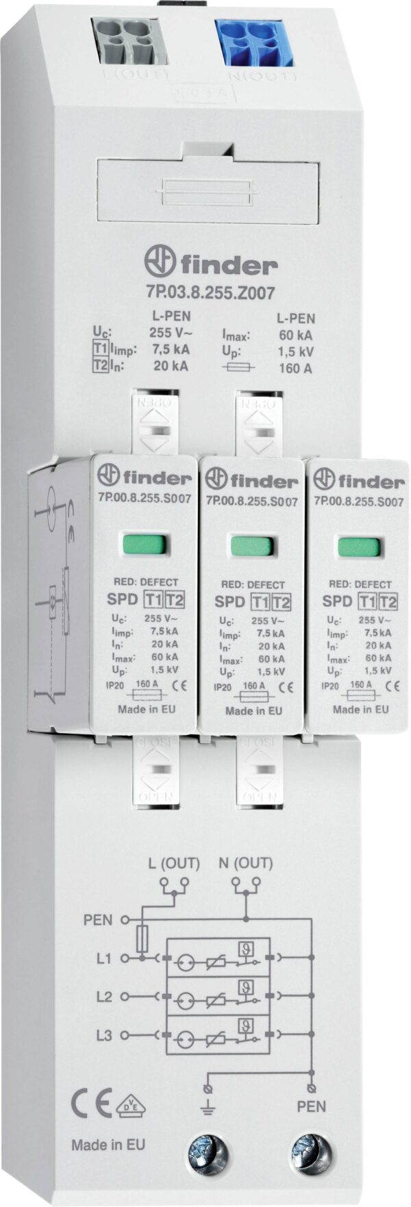 Finder 7P.03.8.255.Z007 7P.03.8.255.Z007 odvodnik prenapona 20 kA