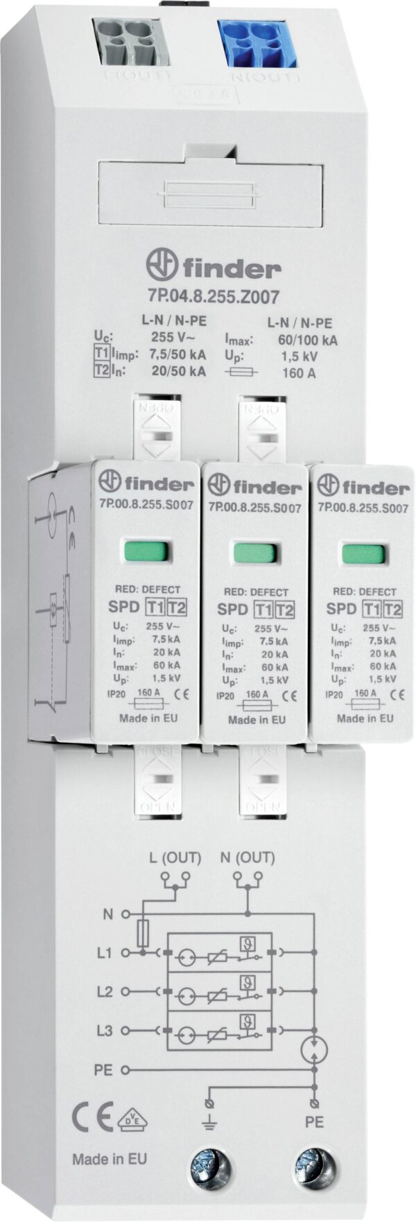 Finder 7P.04.8.255.Z007 7P.04.8.255.Z007 odvodnik prenapona 20 kA