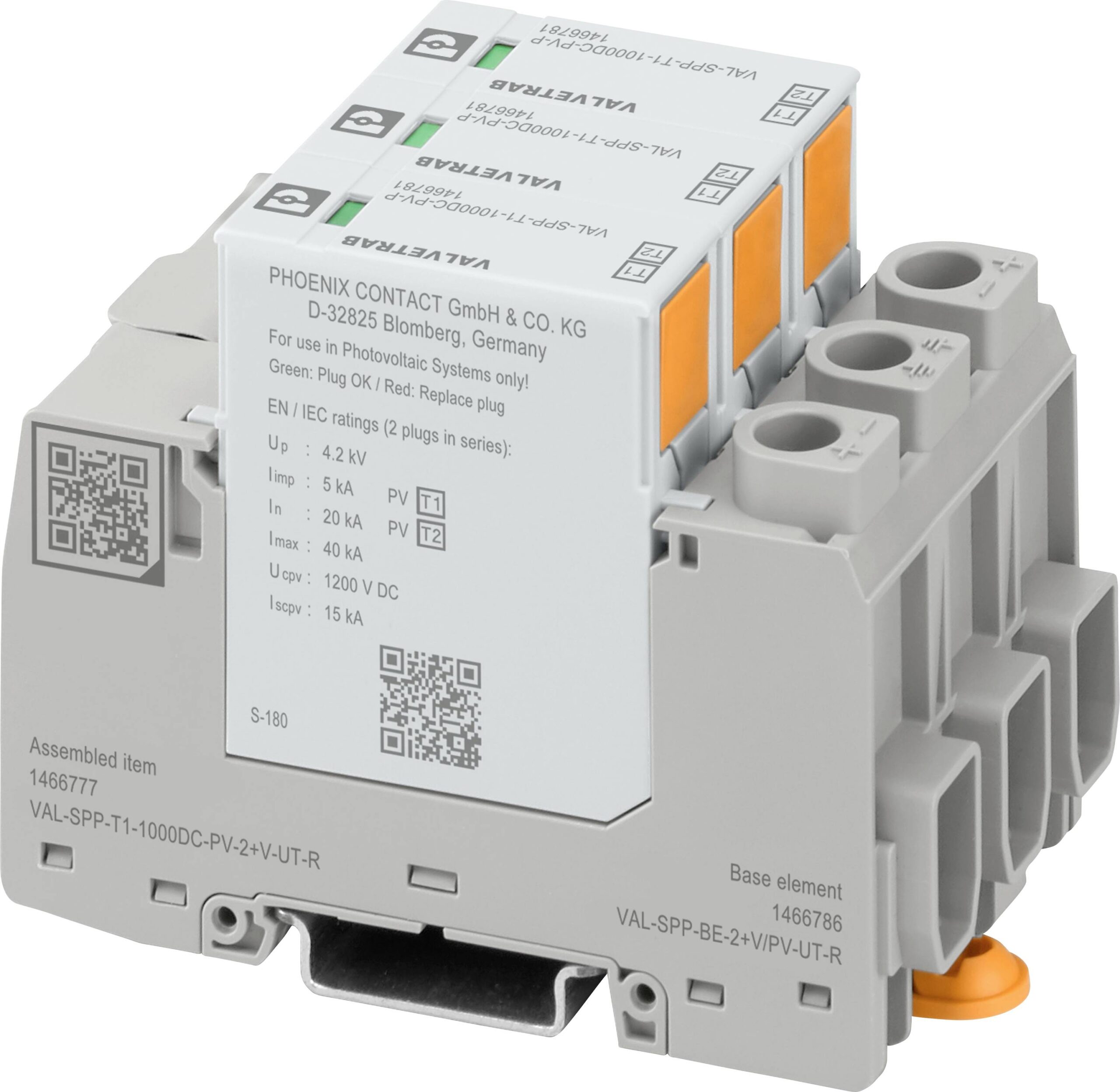 Phoenix Contact 1466777 VAL-SPP-T1-1000DC-PV-2+V-UT-R odvodnik prenapona Zastita od prenapona za: razvodni orman 40 kA 1 kom.