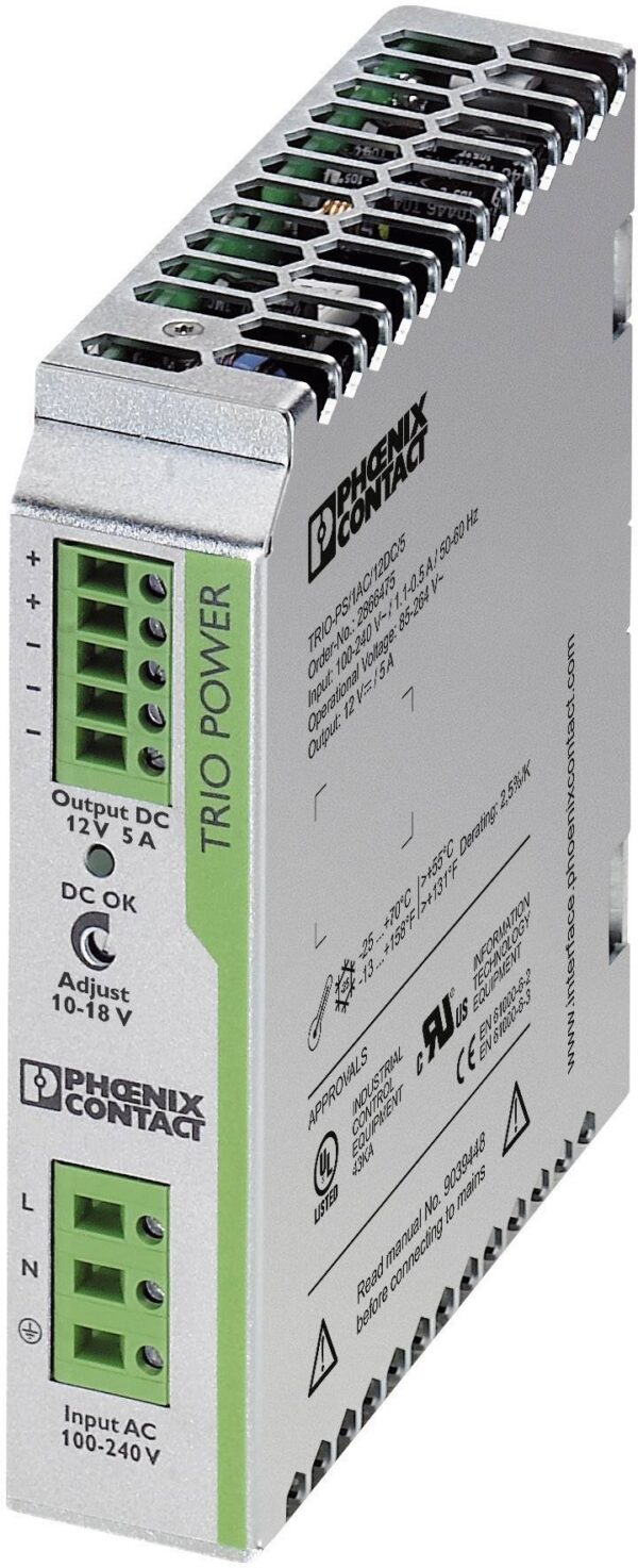 Phoenix Contact TRIO-PS/1AC/12DC/5 DIN napajanje (DIN sina) 12 V/DC 5 A 60 V Broj izlaza: 1 xSadrzaj 1 kom.