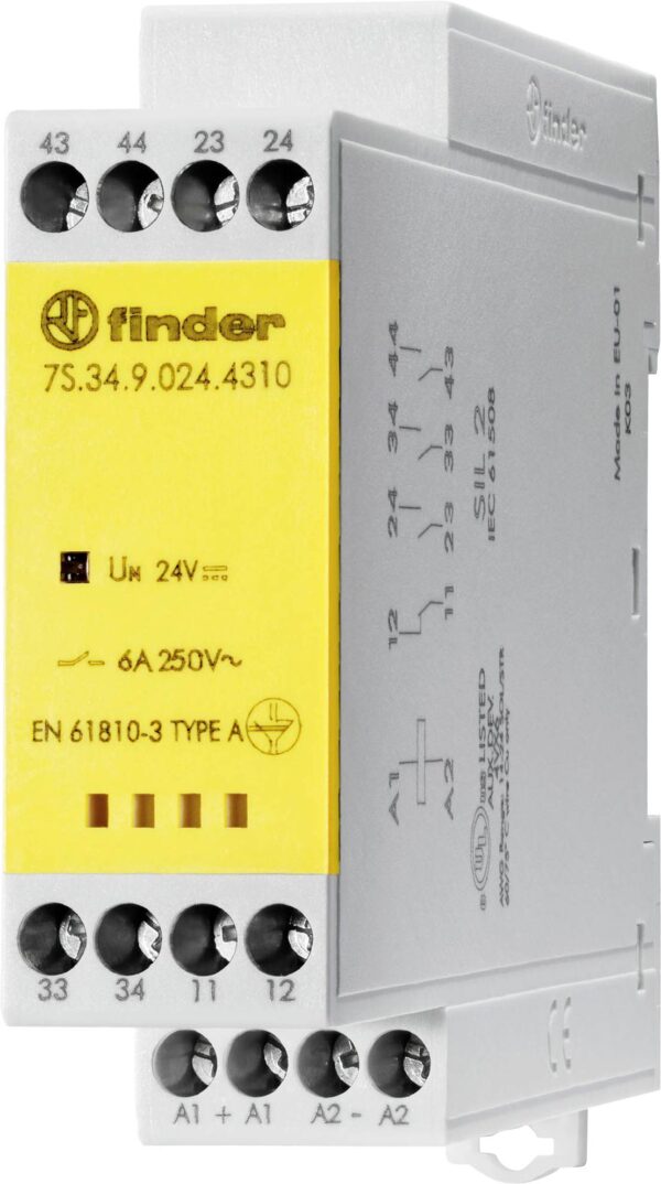 Finder 7S.34.9.024.4310 relej Preklopna struja (maks.): 6 A 1 NC, 3 NO