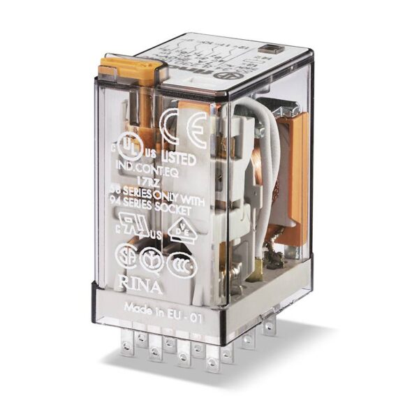 Relej sa uticnim prikljuccima, LED, slobodna dioda i mehanicki displej, 4 preklopna kontakta 7 A, kalem 24 V DC Finder 55.34.9.024.0094 uticni relej 24 V/DC 7 A 4 preklopnik