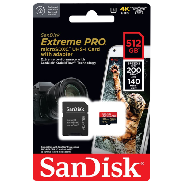 Memorijska kartica SanDisk SDXC Extreme Pro micro 512GB 200MB/s A2 UHS-I U3 V30 + adapter