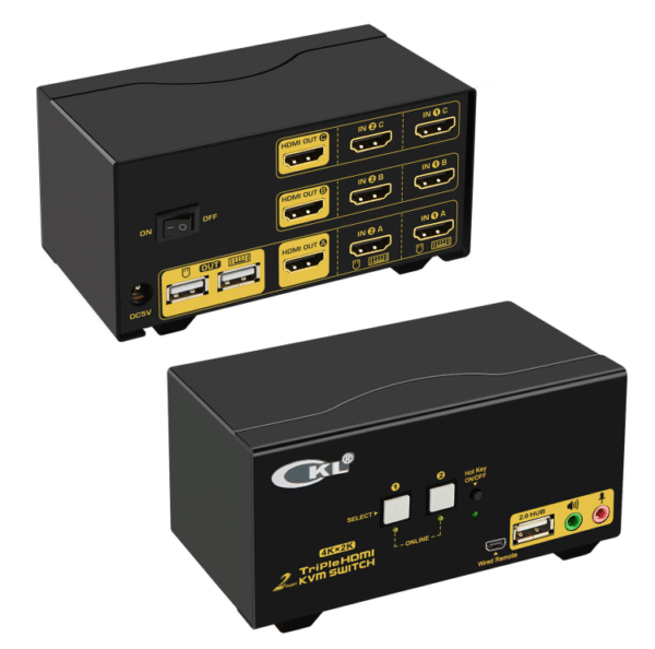 HDMI KVM USB Switch CKL-923HUA – Triple Monitor, HDMI 2.0, 4K@30Hz, Audio, USB HUB