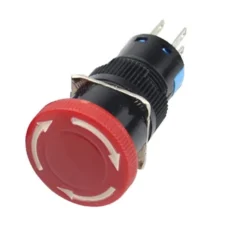 Taster sigurnosni pečurka 5A/250VAC 2-pol, crveni okrugli ON-ON, fi=17.5mm