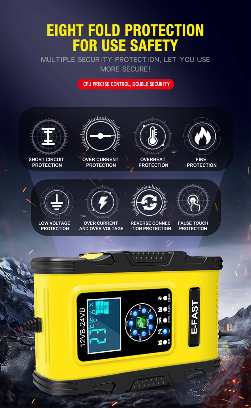 Punjač akumulatora smart E-Fast 12V/24V 12A/6A 7-step - Image 5