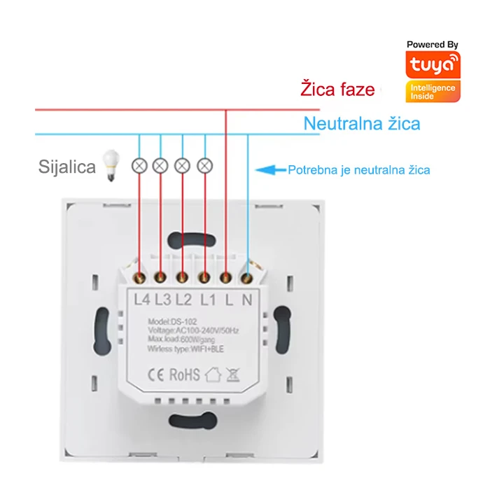 Tuya smart WiFi zidni ugradni prekidač sa 2 tastera - Image 2