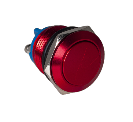 Taster L19 crveni, metalni, ravna glava, ugradni otvor 19 mm