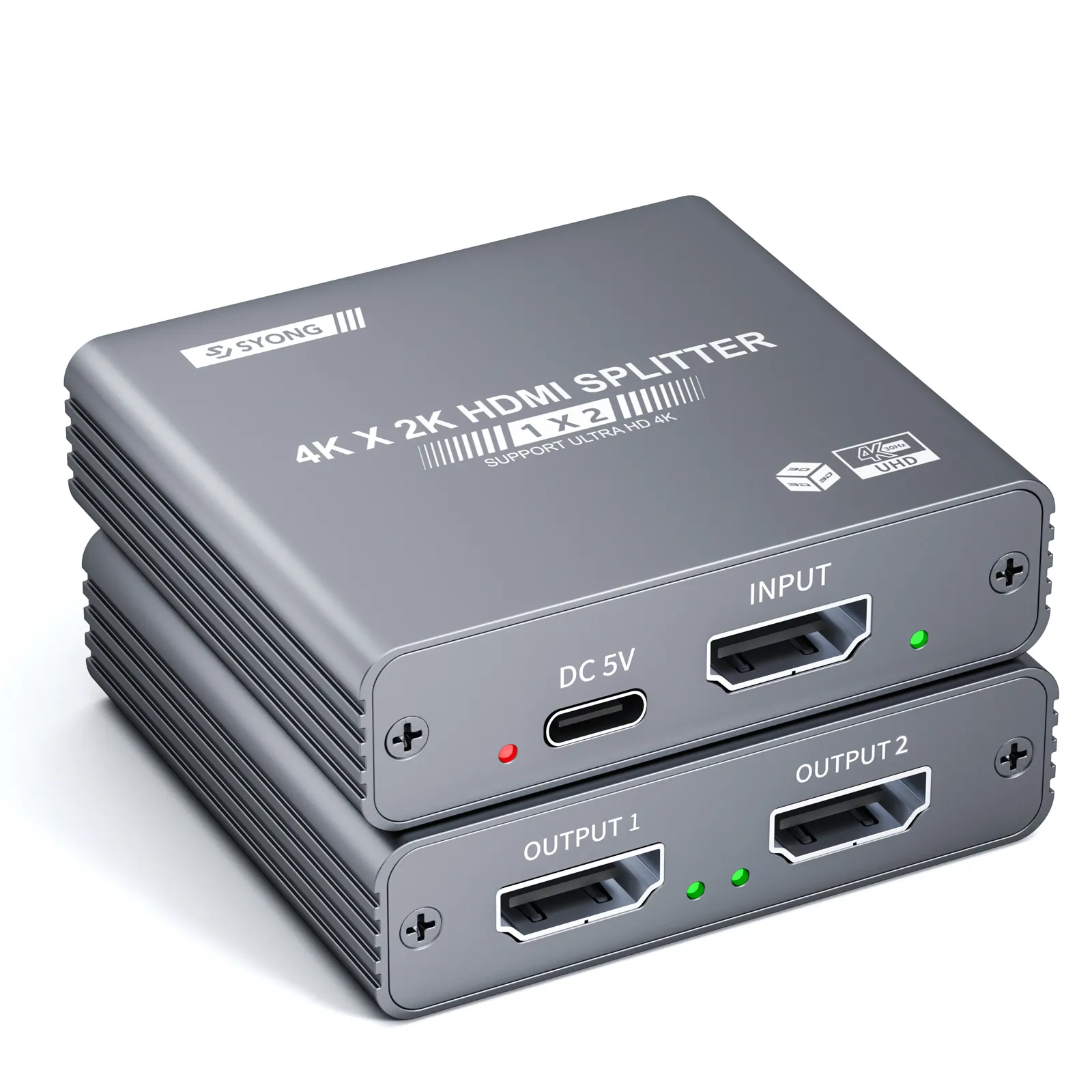 SYONG 4K HDMI splitter 1x2 za dva ekrana aluminijumsko kućište Plug & Play, metalno kućište